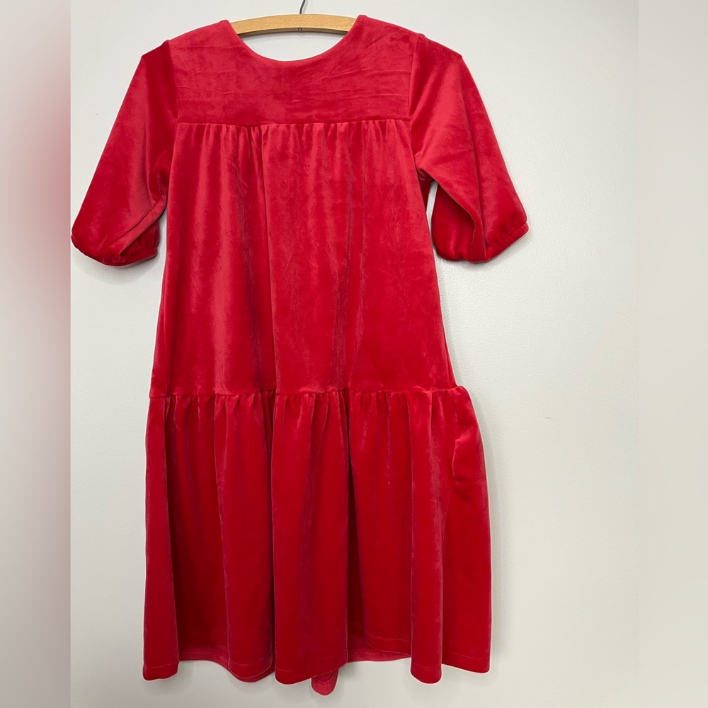 Hanna Andersson Red Short Sleeve Velour Tiered Dress Size 150 (12)